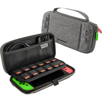 Spieltek Nintendo Switch Carrying Case with Stand (Gray, Green/Pink Accents)