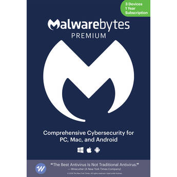Malwarebytes Premium Cybersecurity Software (Download, 3-Device License, 1-Year)