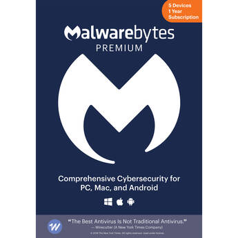 Malwarebytes Premium Cybersecurity Software (Download, 5-Device License, 1-Year)