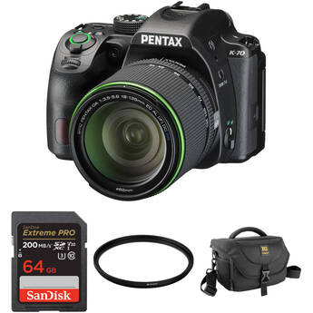 Pentax K-70 DSLR Camera with 18-135mm Lens and Accessories Kit (Black)