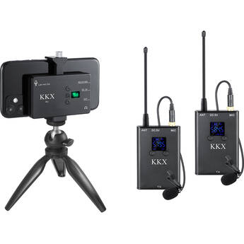 KKX XK200 2-Person Wireless Omni Lavalier Microphone System with Mini Tripod for Smartphone/Camera (570-589 MHz)