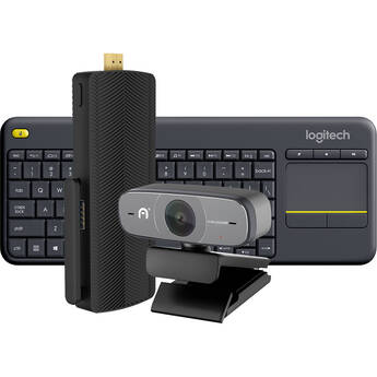 Azulle Access4 Fanless Mini PC Stick Windows 10 Pro Edition with Webcam & Logitech Keyboard Bundle