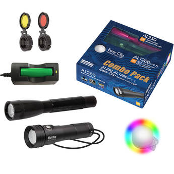 Bigblue AL1300WP & Black AL250 Dive Light Combo Pack with Rainbow Clip