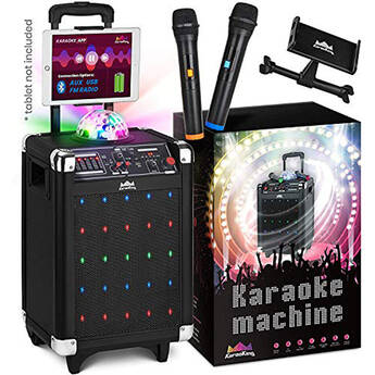 Karaoking G100 Karaoke Machine Battery-Powered Speaker with Two Wireless Mics and Built-In Light Show