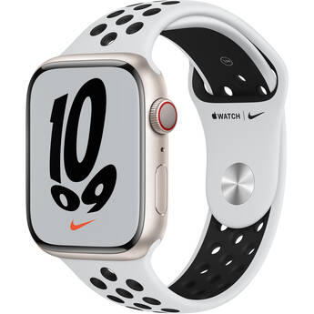 Apple Watch Nike Series 7 (GPS + Cellular, 45mm, Starlight Aluminum, Pure Platinum/Black Nike Sport Band)