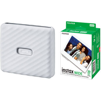 FUJIFILM INSTAX Link Wide Smartphone Printer (Ash White) with INSTAX Wide Instant Film (20 Exposures)