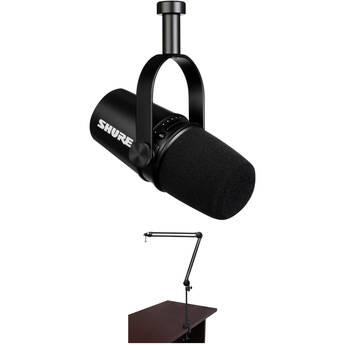 Shure MV7 Podcast Microphone Kit with Blue Compass Premium Tube-Style Boom Arm (Black)