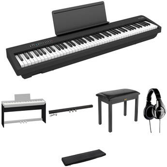 Roland FP-30X Home/Studio Bundle with Digital Piano, Stand, Pedals, Bench, Headphones, and Cover (Black)