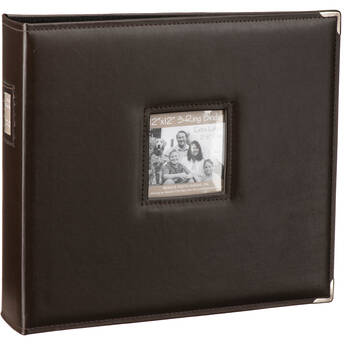 Pioneer Photo Albums T-12JF 12x12" 3-Ring Binder Sewn Leatherette Silver Tone Corner Scrapbook (Brown)