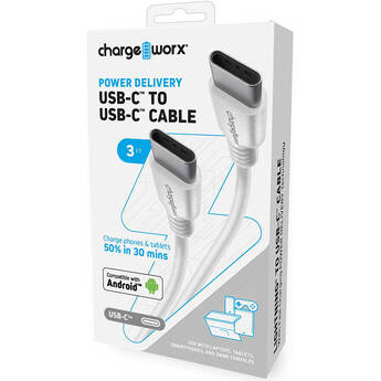 ChargeWorx Power Delivery USB Type-C Male Cable (3', White)