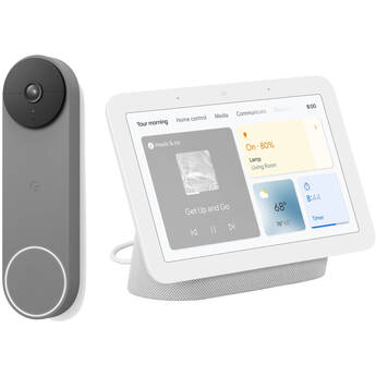 Google Video Doorbell (Battery, Ash) & Nest Hub (2nd Generation, Chalk) Kit