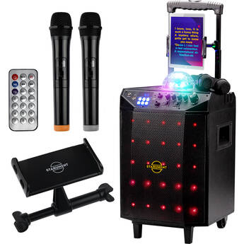 Starument Karaoke Machine and Speaker Battery-Powered with Two Wireless Mics and Built-In Light Show