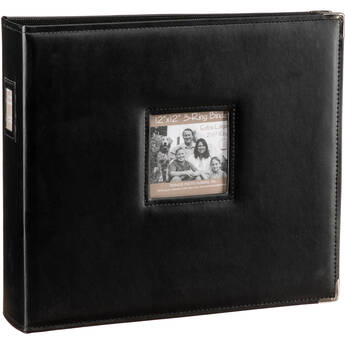 Pioneer Photo Albums T-12JF 12x12" 3-Ring Binder Sewn Leatherette Silver Tone Corner Scrapbook (Black)