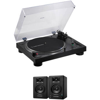 Audio-Technica Consumer AT-LP120XBT-USB Stereo Turntable with USB and Bluetooth, and Two Mackie CR3-XBT Speakers Kit (Black)
