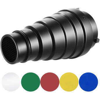 Neewer Large Metal Conical Snoot with Honeycomb Grid and Color Filter Kit (Black)