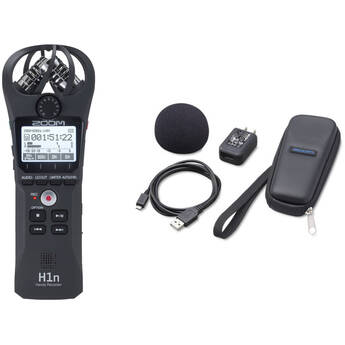 Zoom H1n Portable Handy Recorder Kit with Windscreen, AC Adapter, USB Cable & Case (Black)