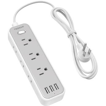 Tessan 9-Outlet Cruise Ship Power Strip with 3 USB Ports (White and Gray, 6')