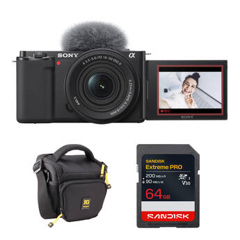 Sony ZV-E10 Mirrorless Camera with 16-50mm f/3.5-5.6 II Lens and Basic Bundle (Black)