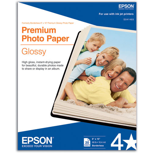 Photo 1 of Epson Photo-Quality Inkjet Paper, Premium, Glossy, 68 lbs., 8" x 10", 20 Sheets/Pk