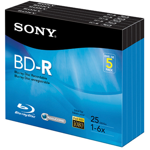 Sony R Blu Ray Recordable Disc 6x 25 Gb With Slim 5bnr25r3h