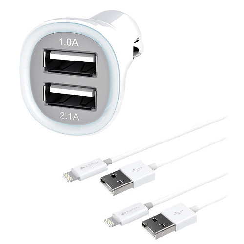 Kanex 2 Port Usb Car Charger With Two Lightning Cables Cla2x8p