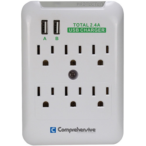 6 Protected Outlets Wall Surge Protector Multi Plug Outlet Wall Tap 2 USB Ports