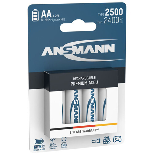 Ansmann 5035442 MAX-E+ AA 2500mAh Rechargeable NiMH Batteries (4-Pack)