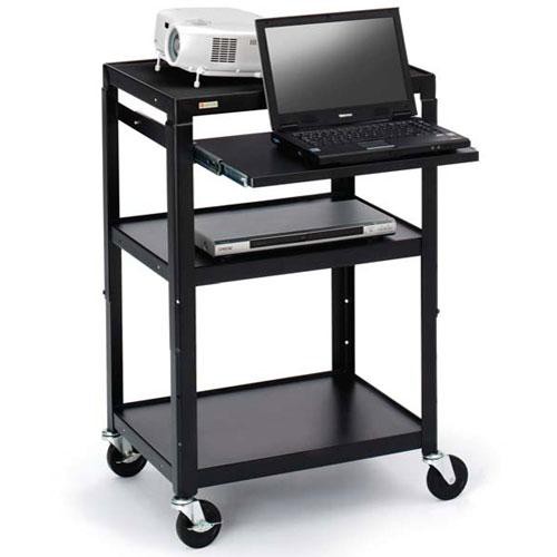 Bretford Adjustable AV Cart with Pull-Out Notebook Shelf (Black)