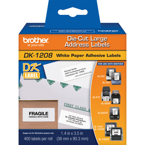 Brother DK1208 Die-Cut Large Address Labels (White 400 Labels 1.4 x 3.5