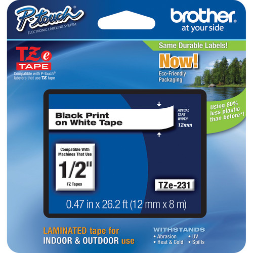 Brother TZe231 Laminated Tape for P-Touch Labelers (Black on White 0.5