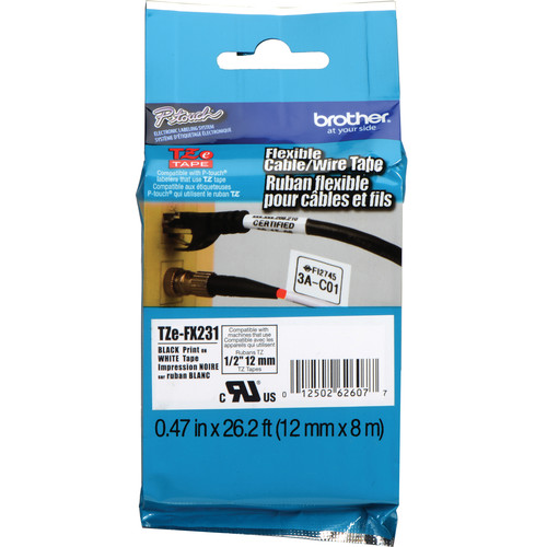 Brother TZeFX231 Flexible ID Tape (Black on White 1/2