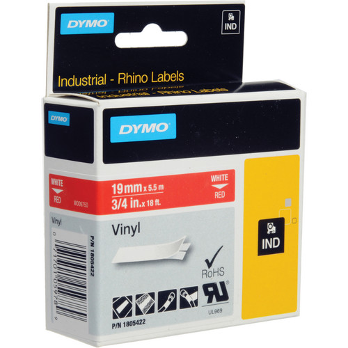 Dymo Rhino 3/4" Red Vinyl Labels (White Print)