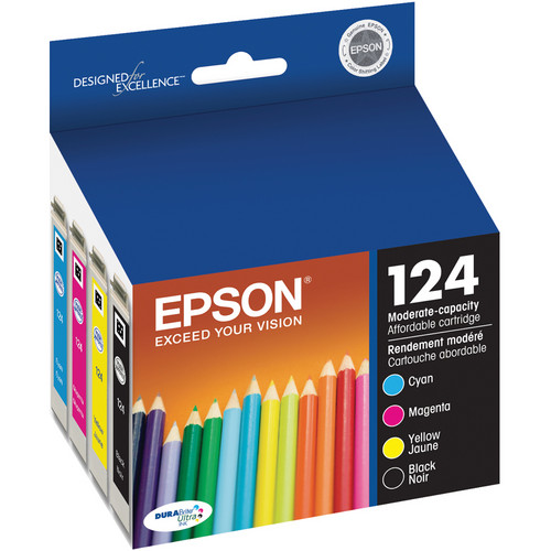 Epson T124120-BCS 124 Combo-Pack Moderate Capacity Ink Cartridges (Cyan Magenta Black Yellow)