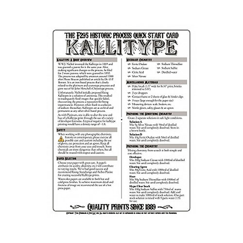 F295 Historic Process Laminated Reference Card for Kallitype Processing