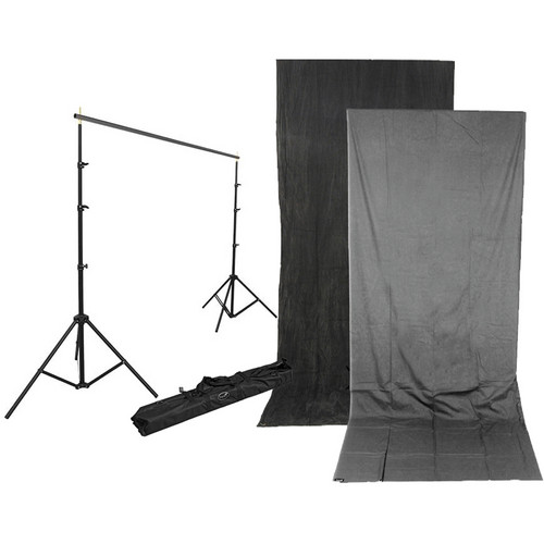 Impact Background Kit with 10 x 24' Charcoal/Smoke Gray Reversible Muslin Backdrop