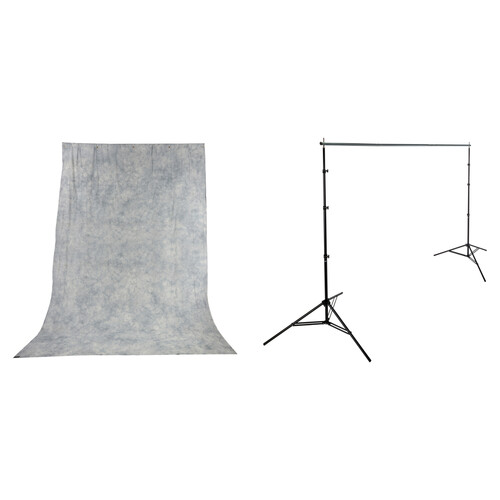 Impact Background Kit with 10 x 24' Tie-Dyed Slate Gray Muslin Backdrop