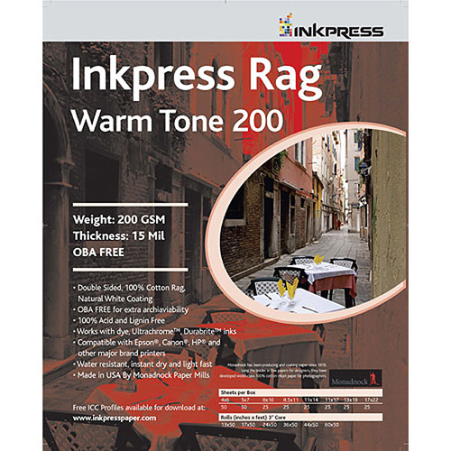 Inkpress Media Rag Warm Tone 200 Paper (8 x 10