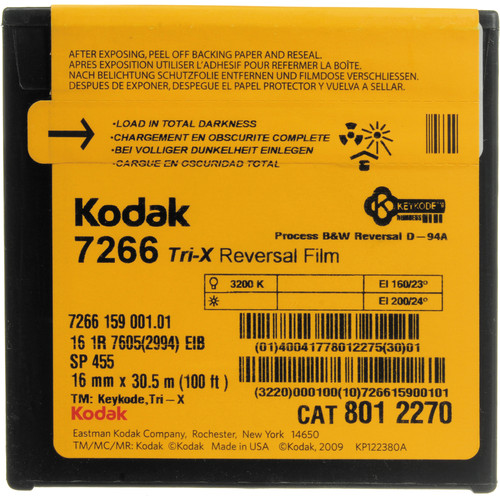 Kodak Tri-X Black-and-White Reversal Film #7266 (16mm 100' Roll Single Perf)
