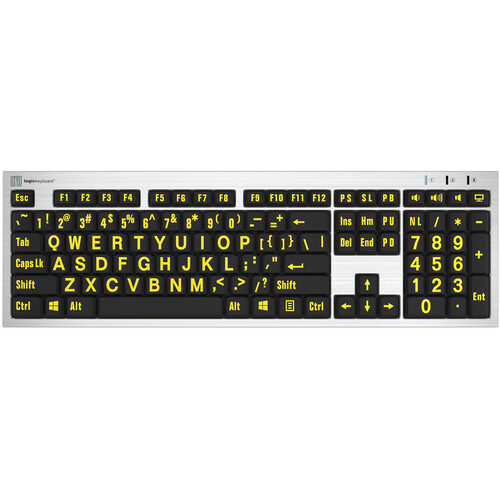 Logickeyboard XLPrint PC Slim Line Keyboard with Large Print (Yellow on Black)