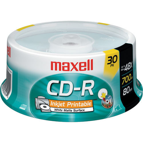 Maxell CD-R, 48x, White Inkjet Disc (30) 648722 B&H Photo Video