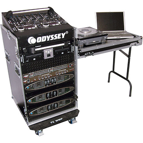 Odyssey FZ1116WDLX Flight Zone Ata Combo Rack With Wheels And Side Table: 11u Top Slant, 16u Vertical