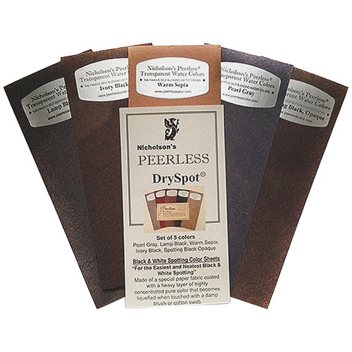 PEERLESS-COLOR Dry Spot Retouching Dye Sheet Set for Black & White Prints - 5 Color