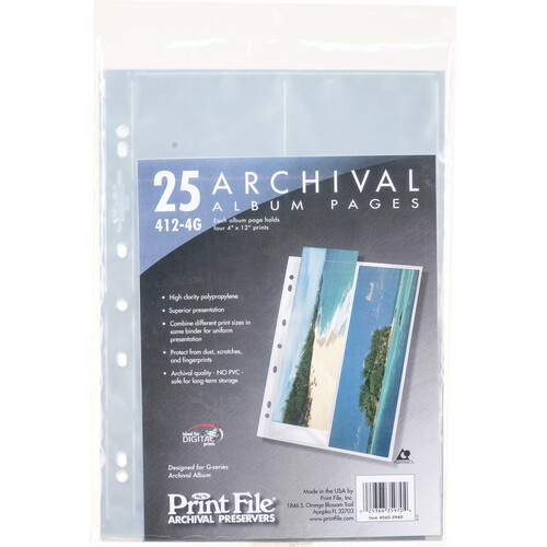 Print File Premium Series-G Archival Storage Page for Prints 4x12