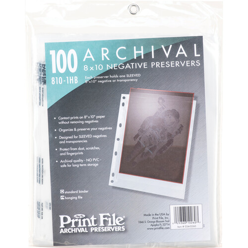 Print File Archival Storage Page for Negatives 8x10