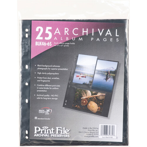 Print File Premium Series-S Archival Storage Page for Prints 4x6