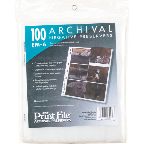Print File Archival Storage Page for Negatives (Holds 6 Polaroid 665 100 Pack)