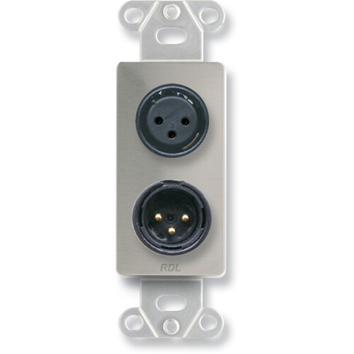 RDL DS-XLR2 Decora Wall Plate with XLR 3-Pin Female & 3-Pin Male Connectors (Stainless Steel)