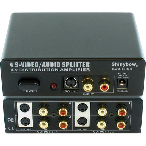 Shinybow SB-3716 1 x 4 S-Video & Stereo Audio Distribution Amplifier (Mini-DIN-4/RCA)