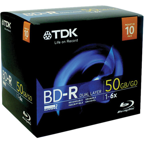 TDK BD-R 6x DL 50 GB Write-Once Blu-Ray Disc with Jewel 61688