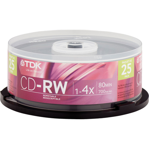 TDK CDRW Compact Discs (Spindle Pack of 25) CDRW80CB25 B&H